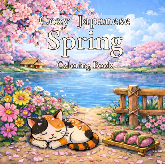 Cozy Japanese Spring Coloring Book cover