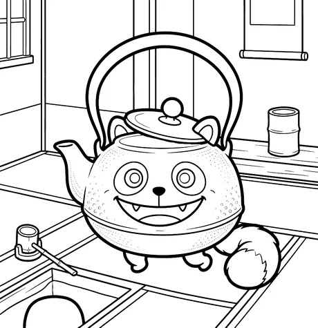 Chagama teapot spirit coloring page