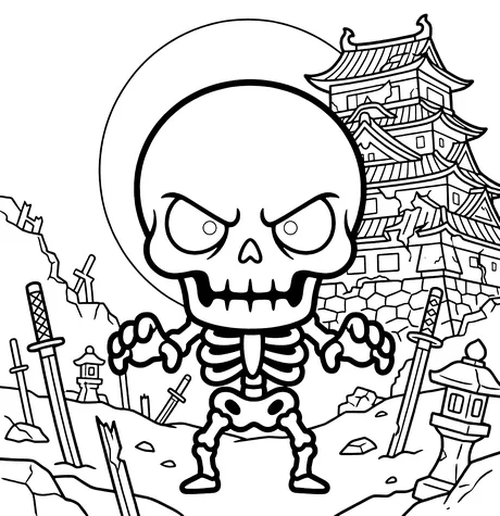 Gashadokuro giant skeleton coloring page