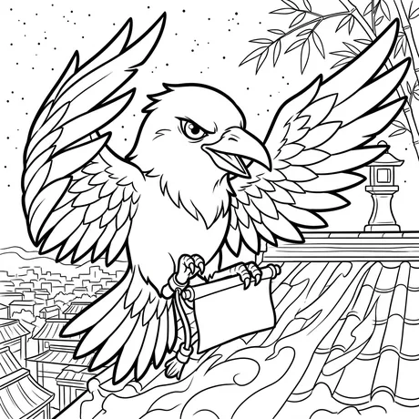 Karasu crow shikigami coloring page