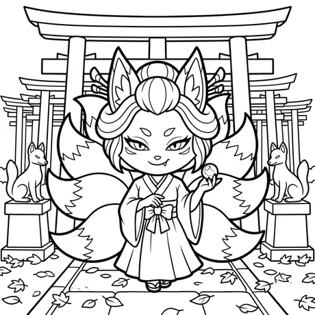 Kitsune nine-tailed fox coloring page