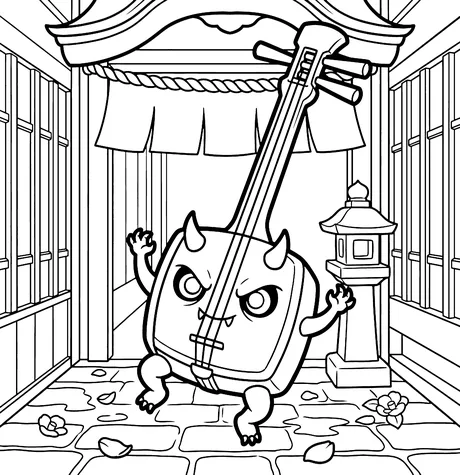Shamisen oni instrument spirit coloring page