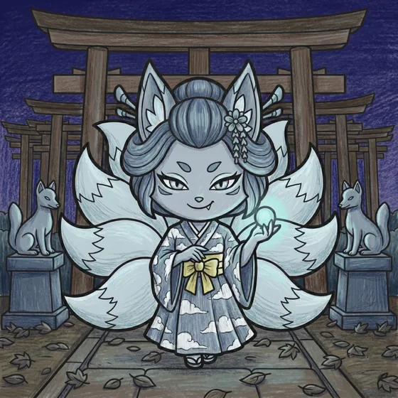 Kitsune in colored pencil